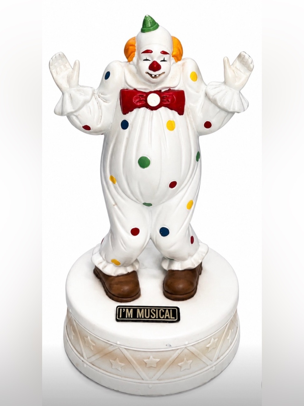 Flambro White Polka Dot Clown Figurine with Red Bow